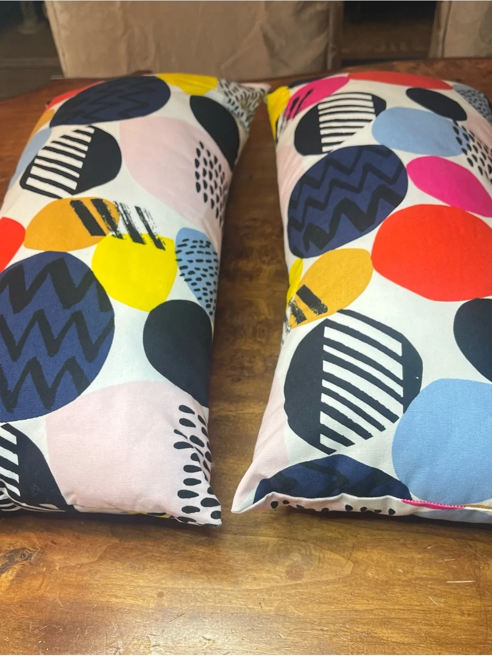 IKEA Nedja Lumbar Pillows 2 Colorful Circle Print Accent Cushions Retro 21